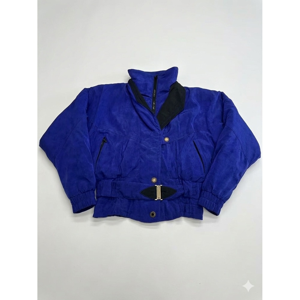 Havok Ski Jacket Womens 10 Blue Good Vintage 80s Belted Insulated Puffer